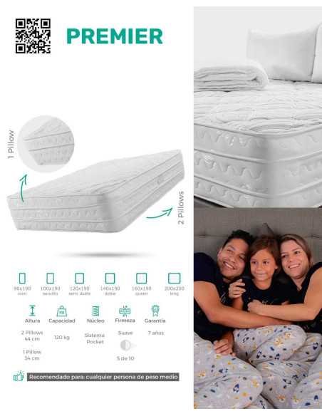 Combo Colchón Premier (Firmeza Suave) + Base Cama + Accesorios